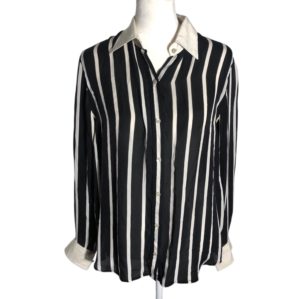 Vintage Lauren Ralph Lauren 100% silk black/white button front top Sz Medium